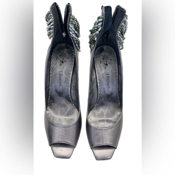 J.Renee Pewter Makensy ~ Size 9M ~ Peep Toe Jewel Wrap Ankle Strap Heels - Picture 5 of 12